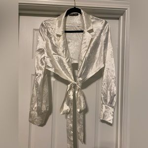 SHEIN White Floral Blouse, Tie Detail-Cover-Up, Versatile, Chic